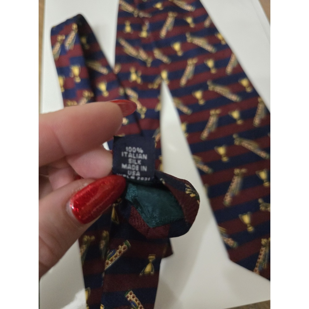 Tommy Hilfiger Mens Silk Tie Burgundy Navy Blue Striped Golf Bag Trophy USA Made - Picture 7 of 8